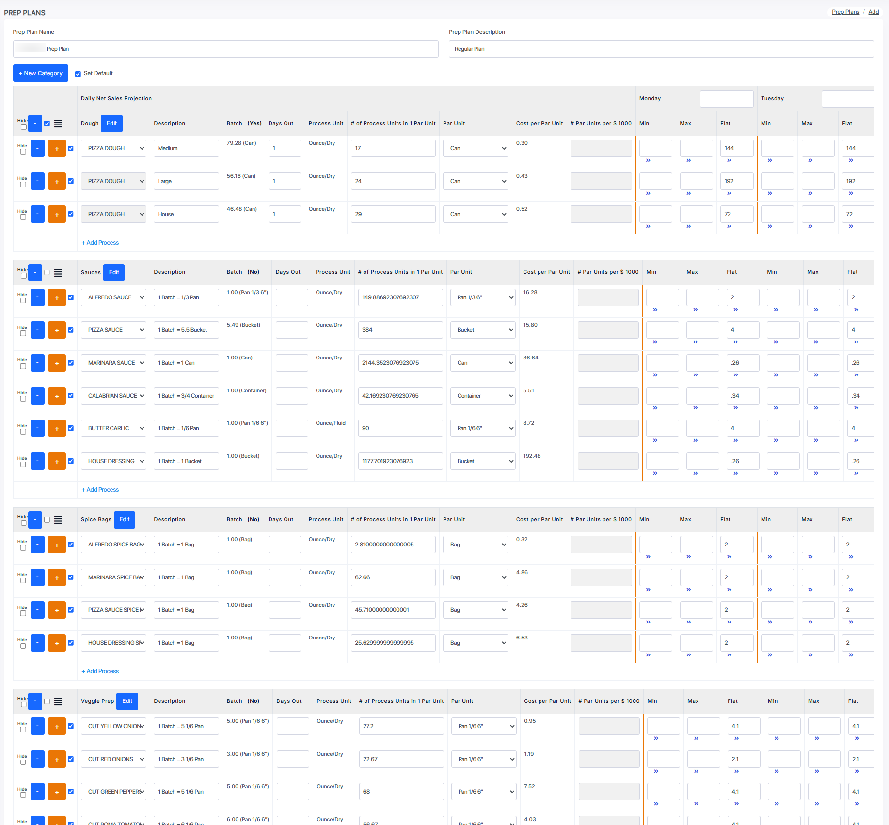 WookAI RecipeGenie screen with ingredient ratios, batch weight, and live recipe costing