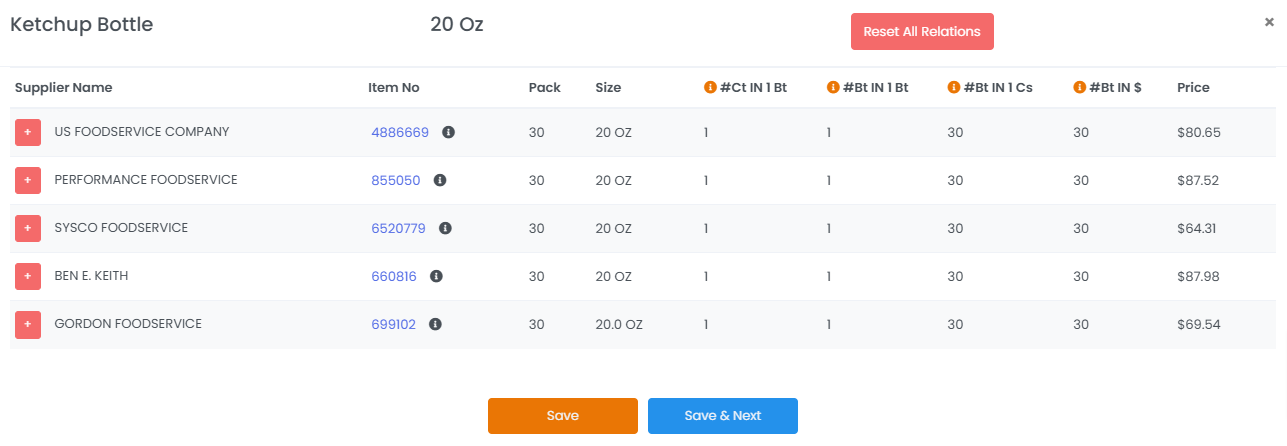 WookAI supplier mapping screen matching equivalent products across vendors